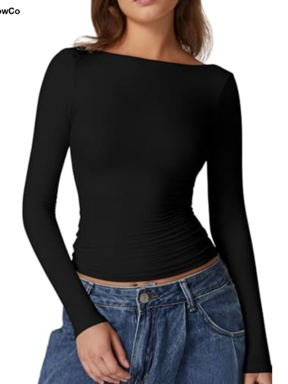 Women's Open Back Long Sleeve Tee High Neck Fitted Going Out Top